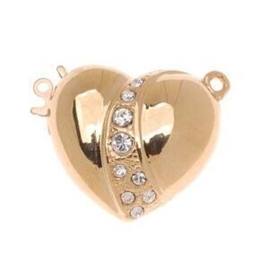 Gold Plated 1-Strand Box Clasp - Heart With Crystal Stripe - 23x18.5mm